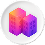Business icon depicting two buildings on a white plate, illustrating a corporate concept in a simple style.