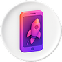 3D smartphone icon with rocket symbolizing mobile app launch