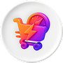 3D shopping cart with lightning bolt symbolizing fast checkout
