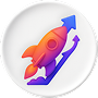 Colorful rocket icon with an upward arrow, symbolizing growth and innovation for a startup.