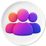 Icon depicting a diverse group of individuals on a white background, illustrating collaboration and unity.